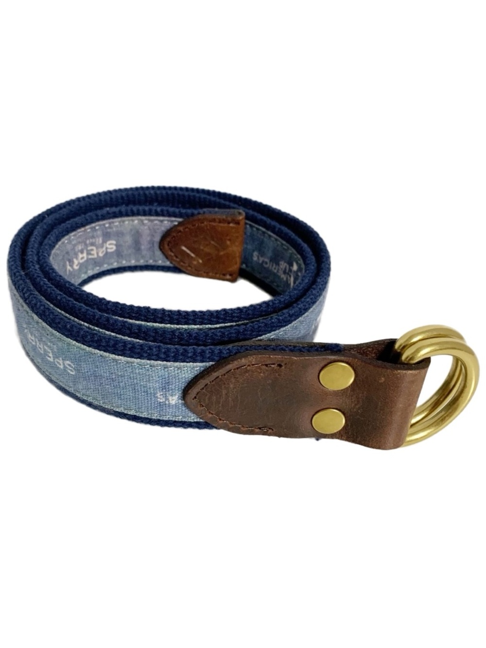 Sperry Top-Sider Fabric & Leather Belt America’s Cup Logo Print 36” Total Length